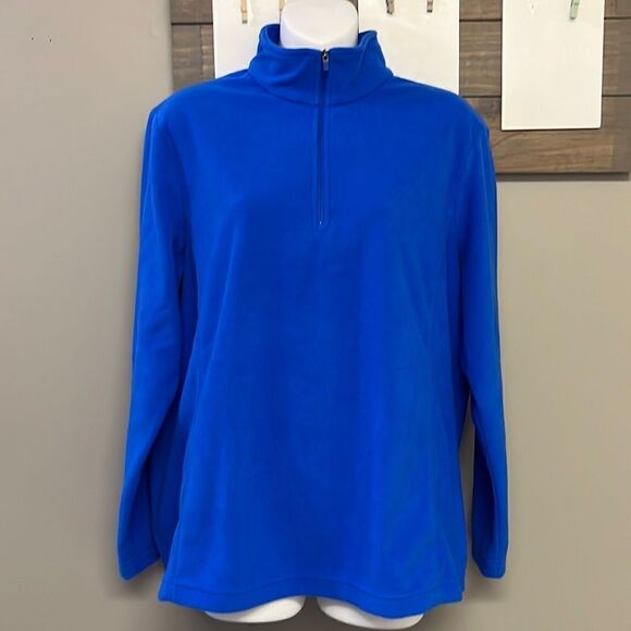 Land’s End Royal Blue 1/4 Zip Long Sleeve Mock Neck Fleece Pullover-Lrg/P 14-16 - Picture 1 of 16